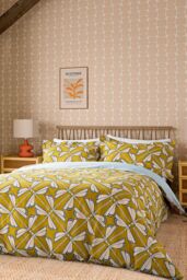 Scion 'Moon Flights' Cotton Duvet Cover Set in Mustard - Size: Super King - thumbnail 1