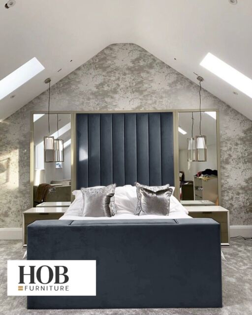 "HOB Furniture Janie Linear Design TV Bed with Mirrored Headboard (72""H) in Cream - Size: Double"