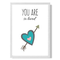 ARTZE You are So Loved Blue Tribal Quote Framed Print SIZE: A2 with White Frame in Bright Blue - Size: A4