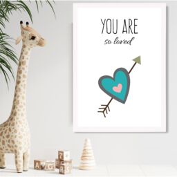 ARTZE You are So Loved Blue Tribal Quote Framed Print SIZE: A2 with White Frame in Bright Blue - Size: A4 - thumbnail 2
