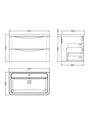 Balterley Dunwood 2 Drawer Wall Hung Vanity Basin Unit, Satin Blue, 800mm in Blue - thumbnail 2