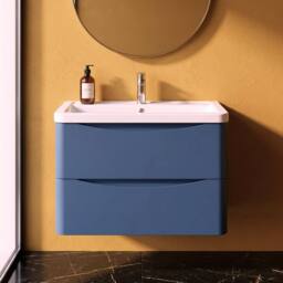 Balterley Dunwood 2 Drawer Wall Hung Vanity Basin Unit, Satin Blue, 800mm in Blue - thumbnail 3