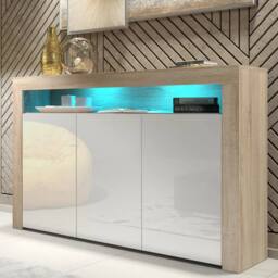 FLAVORA Yes TV Unit Cabinet Sideboard Oak White Gloss Doors - thumbnail 1