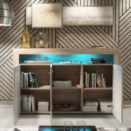 FLAVORA Yes TV Unit Cabinet Sideboard Oak White Gloss Doors - thumbnail 3