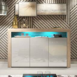 FLAVORA Yes TV Unit Cabinet Sideboard Oak White Gloss Doors - thumbnail 2