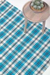 Homescapes Irvine Handwoven Blue Tartan 100% Cotton Rug - Size: 120 cm x 170 cm - thumbnail 1