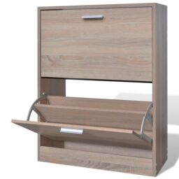 Berkfield Home Oak Look Wooden Shoe Cabinet with 2 Compartments in Brown - thumbnail 1