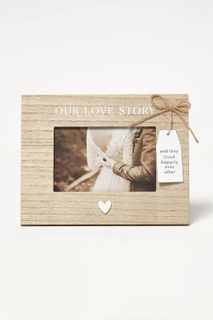 Homescapes Love Story Wood Grain Photo Frame - 4x6 in Light Oak - image 1