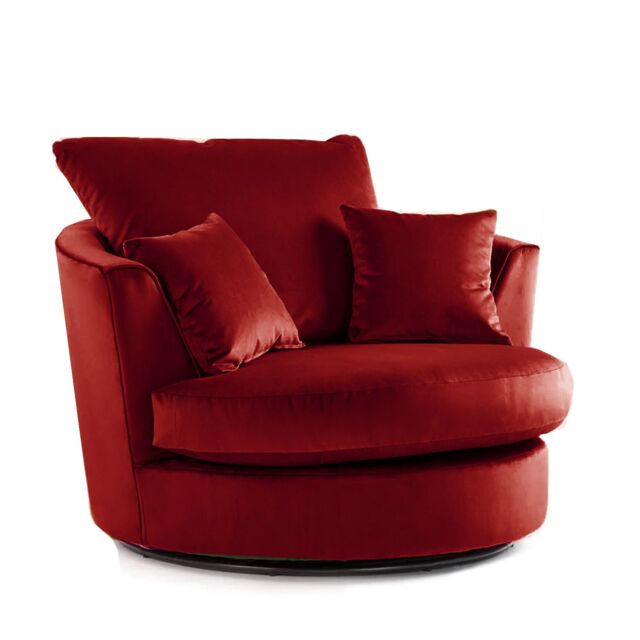 Furnishings For Less UK Brooklyn Plush Velvet Fabric Swivel Chair 360 Rotation Foam Single Seater in Red - image 1