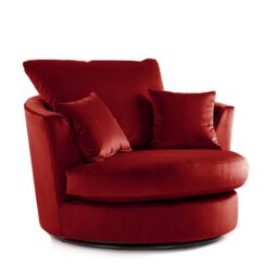 Furnishings For Less UK Brooklyn Plush Velvet Fabric Swivel Chair 360 Rotation Foam Single Seater in Red