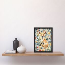 "Artery8 Fennec Fox in Wildflower Field Floral Watercolour Framed Wall Art - Size: W12"" x H16""" - thumbnail 4