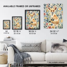 "Artery8 Fennec Fox in Wildflower Field Floral Watercolour Framed Wall Art - Size: W12"" x H16""" - thumbnail 3