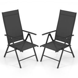 Gymax 2 Pcs Patio Folding Dining Chairs Adjustable Outdoor Reclining Chairs in Black - Size: 2 Pack - thumbnail 1
