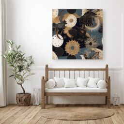 "Warren Reed - Designer Abstract Blue Gold Moon Sun Canvas in Yellow - Size: W30"" x H30""" - thumbnail 3