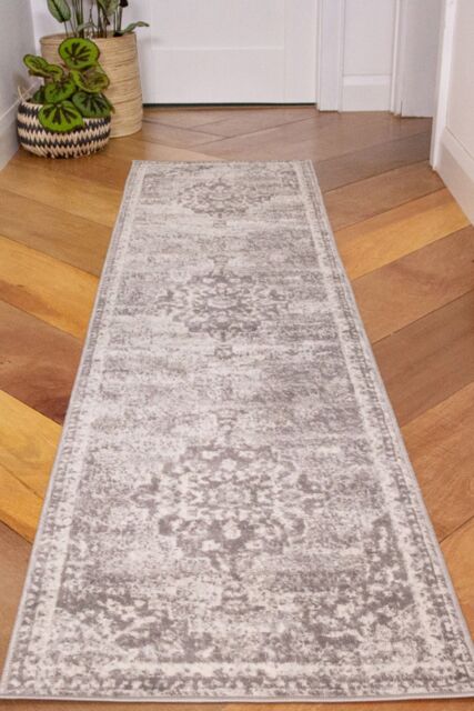 Kukoon Runner Rug Grey Traditional Medallion Bordered Long Hallway Rugs - Size: 60 cm x 240 cm - image 1