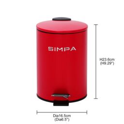 simpa 3L Slim Soft-Closing Pedal Dustbin in Red - thumbnail 5