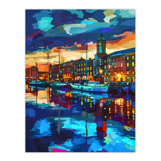 "Artery8 Liverpool Port Sail Boats Atmospheric Cityscape Wall Art Print in Blue - Size: W24"" x H32""" - image 1