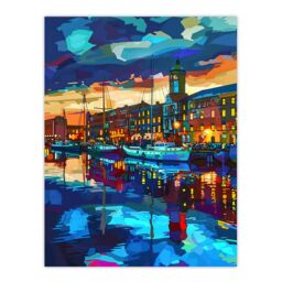 "Artery8 Liverpool Port Sail Boats Atmospheric Cityscape Wall Art Print in Blue - Size: W24"" x H32""" - thumbnail 1