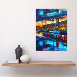 "Artery8 Liverpool Port Sail Boats Atmospheric Cityscape Wall Art Print in Blue - Size: W24"" x H32""" - thumbnail 4