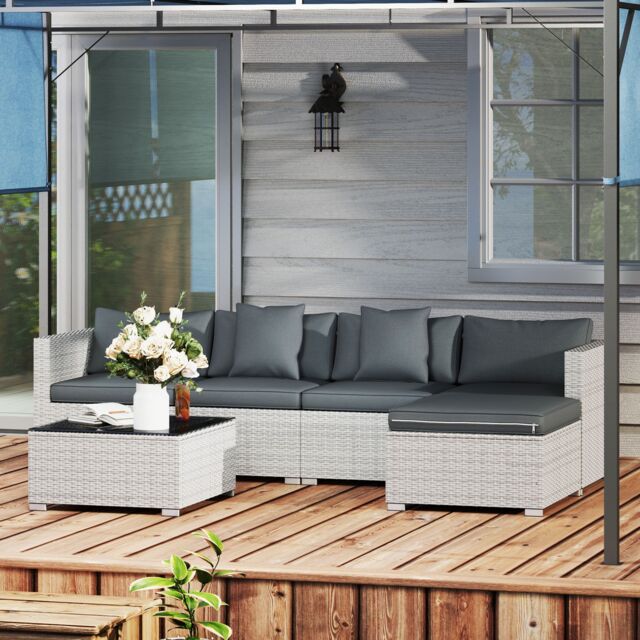 OUTSUNNY 6 Pieces Rattan Furniture Set Garden Sofa Set Mixed Grey - image 1
