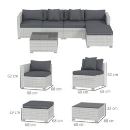 OUTSUNNY 6 Pieces Rattan Furniture Set Garden Sofa Set Mixed Grey - thumbnail 3