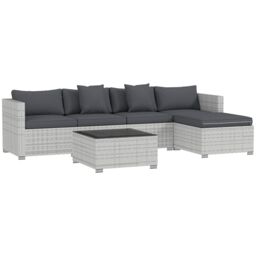 OUTSUNNY 6 Pieces Rattan Furniture Set Garden Sofa Set Mixed Grey - thumbnail 2