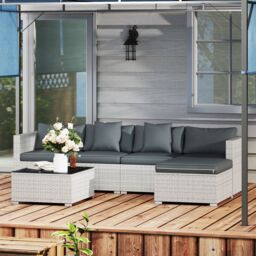 OUTSUNNY 6 Pieces Rattan Furniture Set Garden Sofa Set Mixed Grey