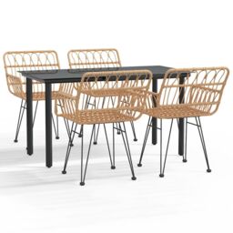 Berkfield Home 5 Piece Garden Dining Set Poly Rattan in Brown - thumbnail 2