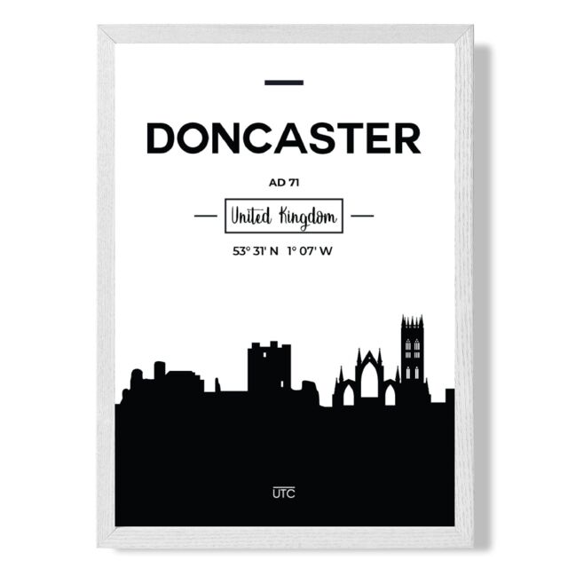 ARTZE Doncaster Black & White City Skyline Framed Print SIZE: A2 with White Frame - Size: A4 - image 1