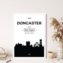 ARTZE Doncaster Black & White City Skyline Framed Print SIZE: A2 with White Frame - Size: A4 - thumbnail 2
