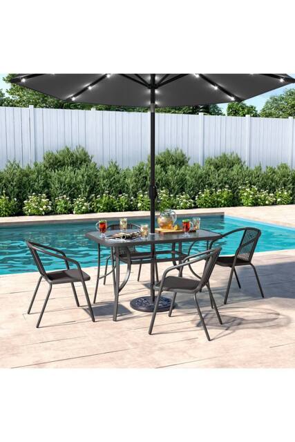 Living and Home 4 Person Patio Garden Dining Set With Umbrella in Black - image 1