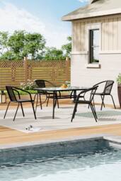 Living and Home 4 Person Patio Garden Dining Set With Umbrella in Black - thumbnail 3