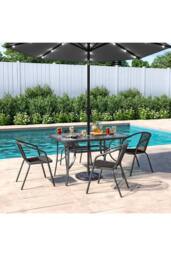 Living and Home 4 Person Patio Garden Dining Set With Umbrella in Black - thumbnail 1