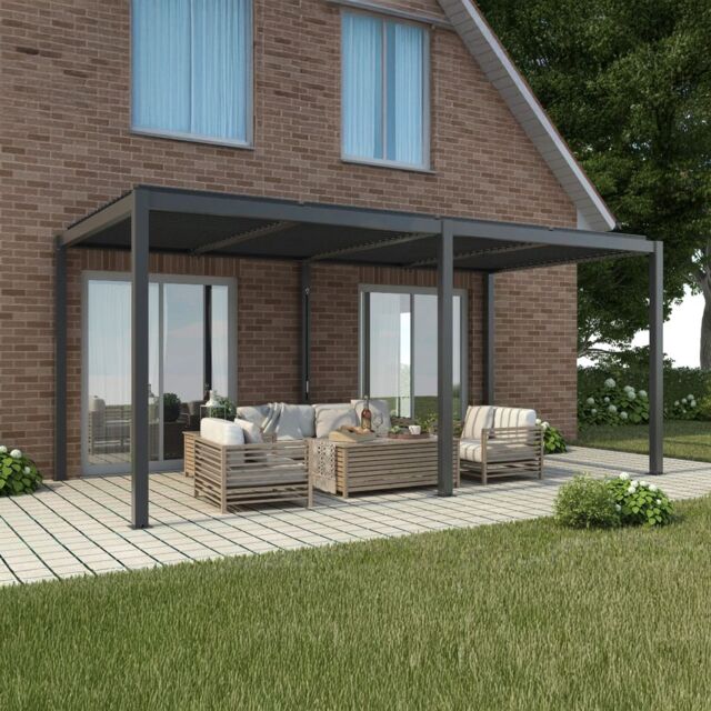 Primrose Living Deluxe Charcoal Veranda with Louvered Shutter Roof 3m x 6m in Dark Grey - image 1