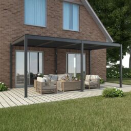 Primrose Living Deluxe Charcoal Veranda with Louvered Shutter Roof 3m x 6m in Dark Grey - thumbnail 1