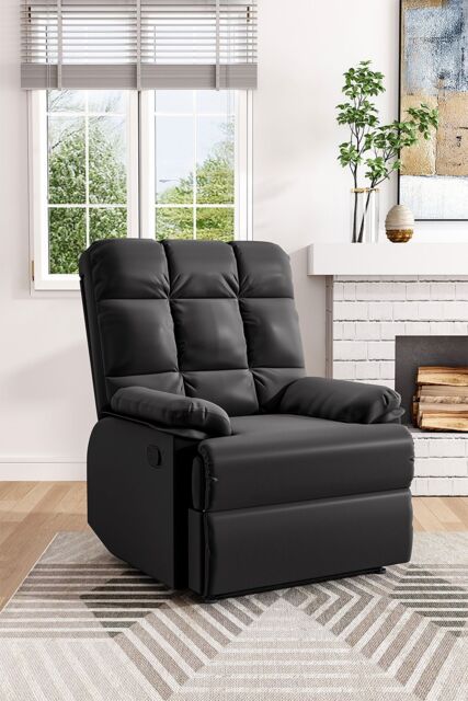 Living and Home Black Checkered Faux Leather Upholstered Recliner Armchair - image 1