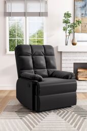 Living and Home Black Checkered Faux Leather Upholstered Recliner Armchair - thumbnail 1