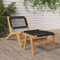 Berkfield Home Beautiful Garden Chair with Footrest Solid Wood Teak & Polyester in Brown - thumbnail 2