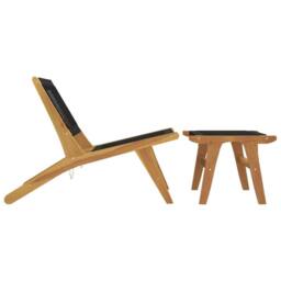 Berkfield Home Beautiful Garden Chair with Footrest Solid Wood Teak & Polyester in Brown - thumbnail 4