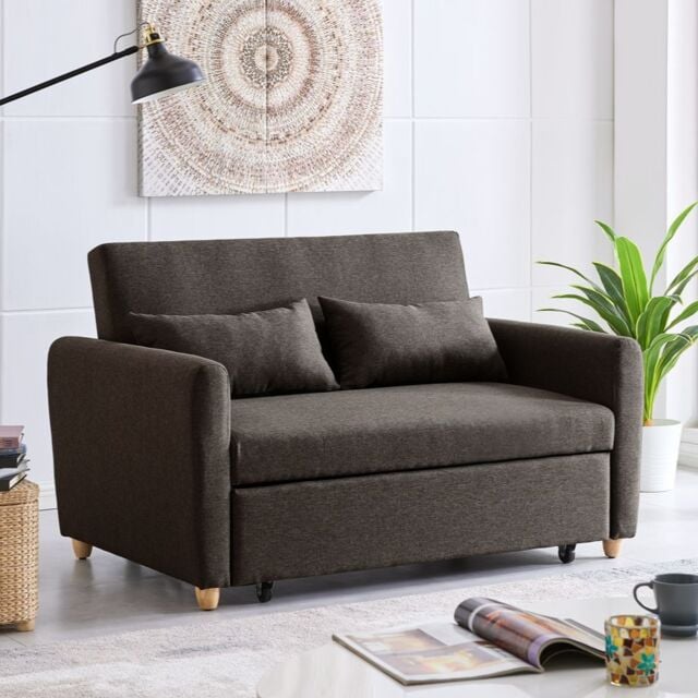 Bravich LTD Dahlia 2 Seater Linen Sofa Bed Convertible Guest Bed Settee in Brown - image 1