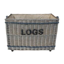 Red Hamper Wicker Jumbo Log Basket on Wheels in Brown - thumbnail 1