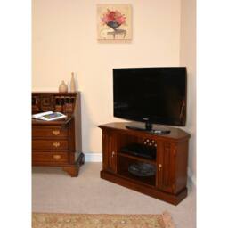 Lock Stock and Barrel Furniture Ltd Solid Corner TV Unit - Mahogany Wood - L40 x W90 x H56 cm in Brown - thumbnail 4