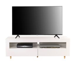"Moderna White TV Stand Cabinet 140cm on Legs for 55"" - 65"" TV Unit Lights"