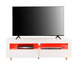 "Moderna White TV Stand Cabinet 140cm on Legs for 55"" - 65"" TV Unit Lights" - thumbnail 4