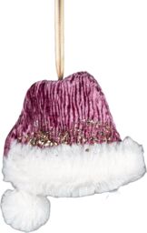 Shatchi Pink Burgundy Mini Santa Hat 13x12cm - Christmas Tree Hanging Decorations Ornaments - Size: 13x12 cm - thumbnail 2
