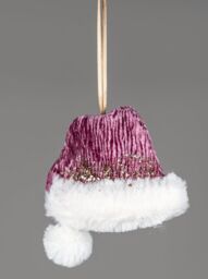 Shatchi Pink Burgundy Mini Santa Hat 13x12cm - Christmas Tree Hanging Decorations Ornaments - Size: 13x12 cm