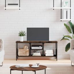 Berkfield Home TV Cabinet Smoked Oak 100x35x45 cm Engineered Wood&Iron in Brown - Size: 100 x 35 x 45 cm