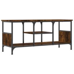 Berkfield Home TV Cabinet Smoked Oak 100x35x45 cm Engineered Wood&Iron in Brown - Size: 100 x 35 x 45 cm - thumbnail 2