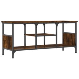 Berkfield Home TV Cabinet Smoked Oak 100x35x45 cm Engineered Wood&Iron in Brown - Size: 100 x 35 x 45 cm - thumbnail 6