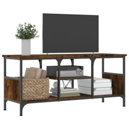 Berkfield Home TV Cabinet Smoked Oak 100x35x45 cm Engineered Wood&Iron in Brown - Size: 100 x 35 x 45 cm - thumbnail 3